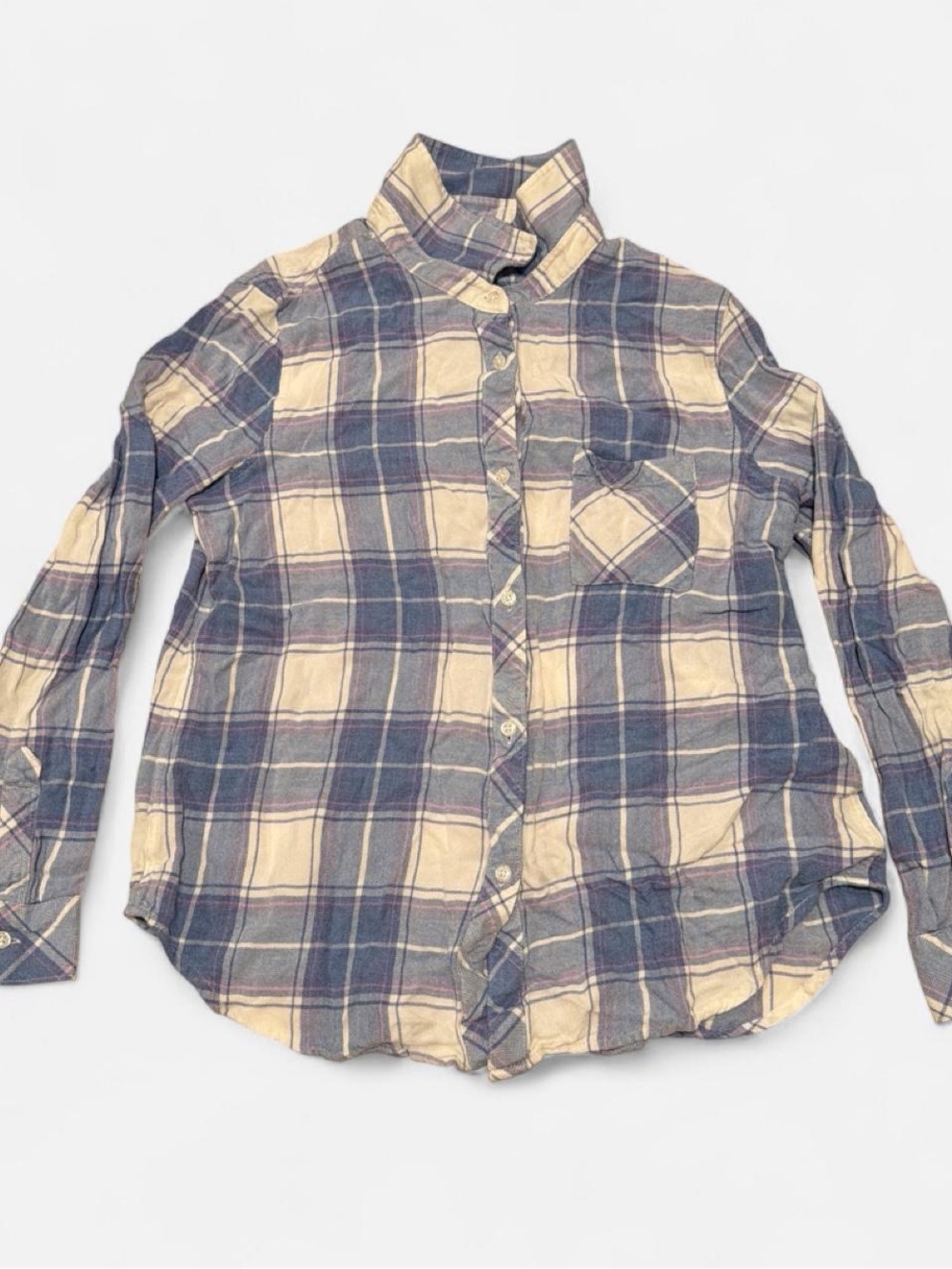 Blue and White Plaid Men's Button-Up Shirt